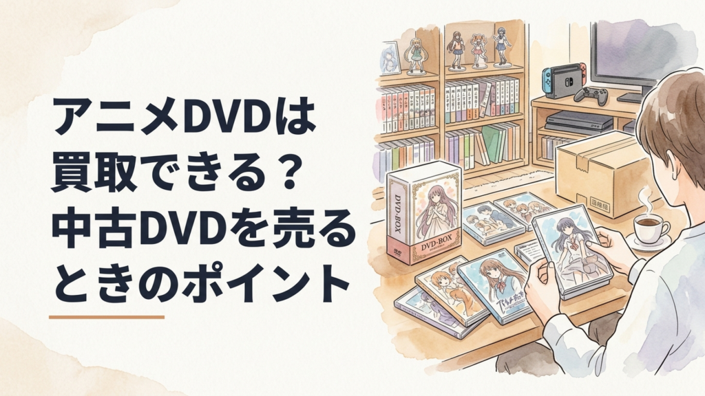 アニメDVDの単巻と限定DVD-BOXを机に並べて商品名や付属品を確認している様子