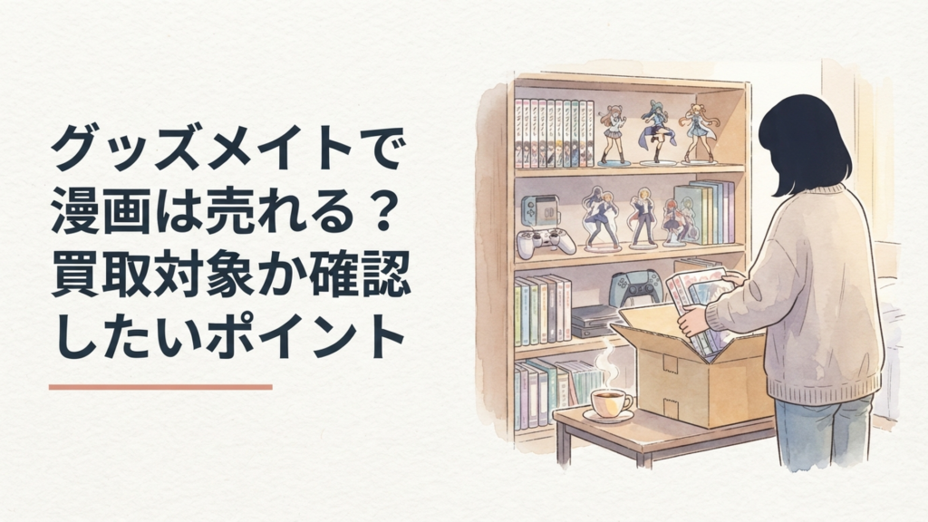漫画の全巻セットとフィギュアやアクスタを本棚から取り出して宅配買取の準備をしている部屋