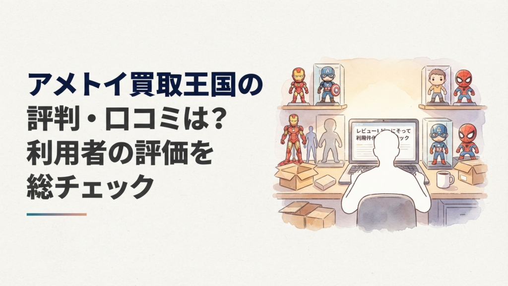 ホットトイズやマーベル系フィギュアを前に口コミと査定条件を確認するコレクター