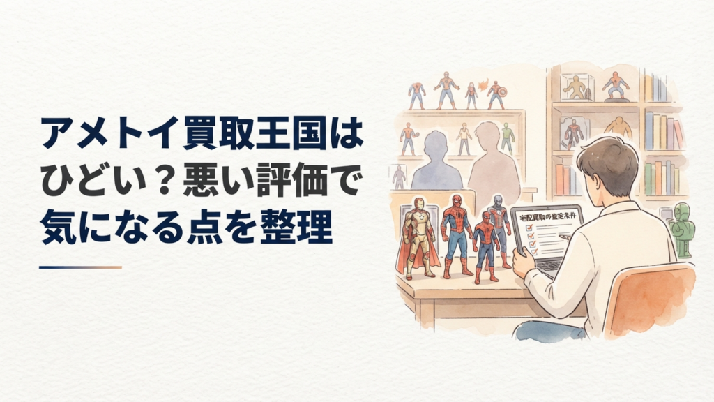 ホットトイズやマーベルレジェンドを並べて宅配買取の査定条件を確認するコレクター
